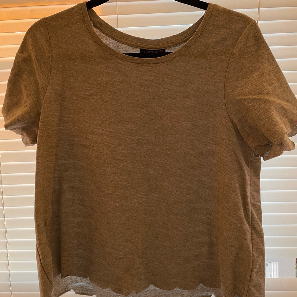 Short sleeve top with scalloped sleeves